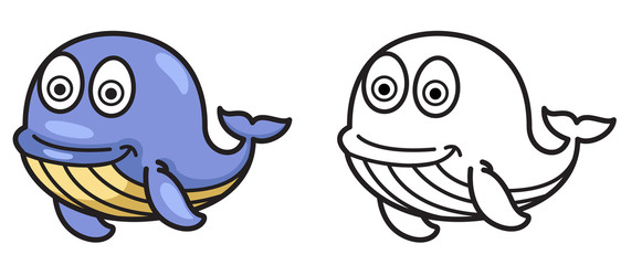 colorful and black and white whale for coloring book