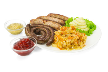 Grilled sausages with vegetables