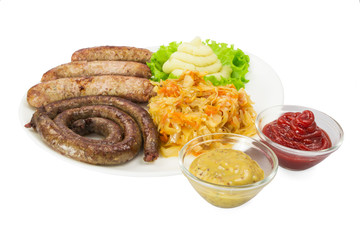 Grilled sausages with vegetables