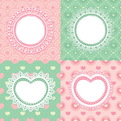 Set of lace frames with circles and hearts