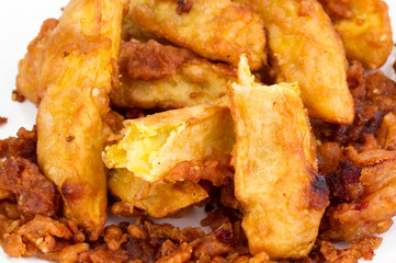 deep fired yam on white background