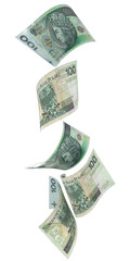 Spadające banknoty 100 PLN - obrazy, fototapety, plakaty