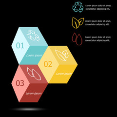 Design 3D box infographic on black background