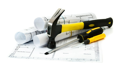 Drawings for building house and working tools.