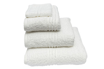 Folded bath towels on isolated white background