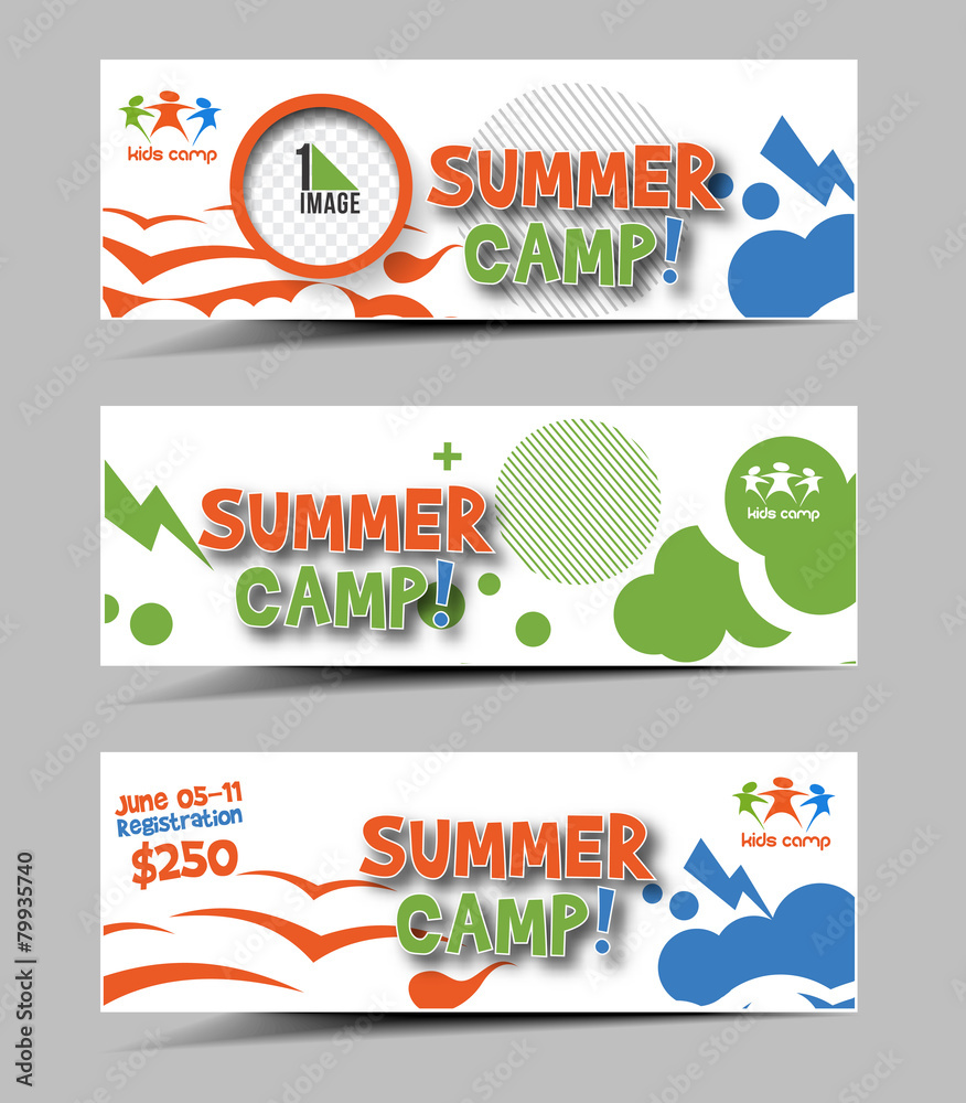 Canvas Prints summer camp web banner, header layout template.