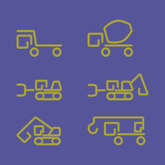 Linear construction truck icon set