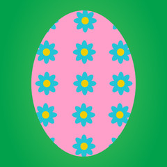 Pink easter egg with flower pattern on green background