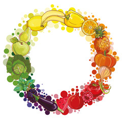 round composition with fruits and vegetables. Food circle