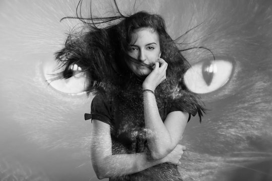 double exposure of young female