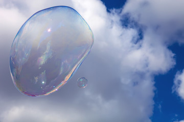 large soap bubbles in the sky