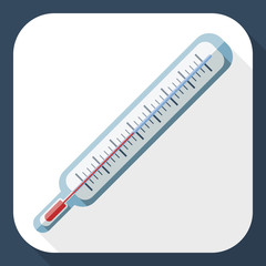 Thermometer flat icon with long shadow, vector
