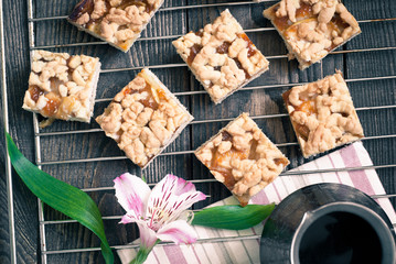 A few pieces of pie and coffee pot