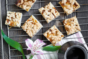 A few pieces of pie and coffee pot