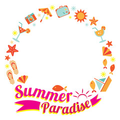 Summer Flat Icons and Text Heading Wreath
