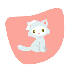 Cute funny cat with green eyes, vector illustration