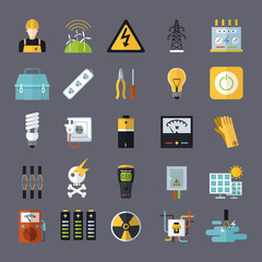 electricity related flat icons set
