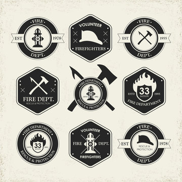 diverse fire department emblems set