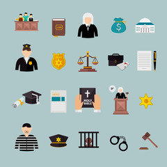 law and judgment concept flat icons set
