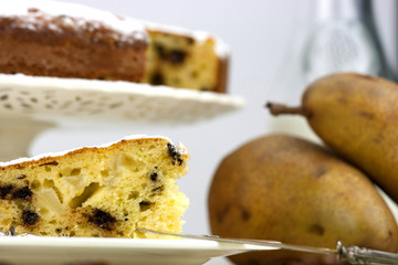 Italian cake with ricotta, pears and drops of chocolate