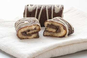 Chocolate Swiss roll closeup