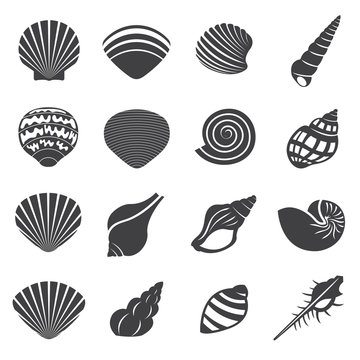 Sea Shell Flat Mono Icons Set