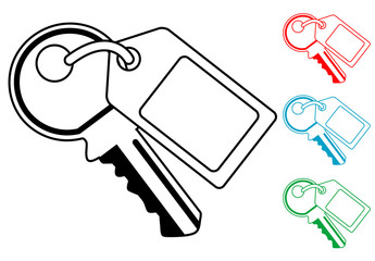 Pictograma llave con etiqueta en varios colores