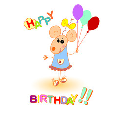 Fototapeta premium baby mouse happy birthday greeting card