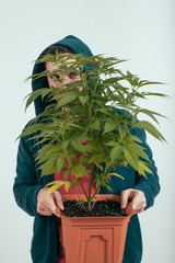 Man holding cannabis plant