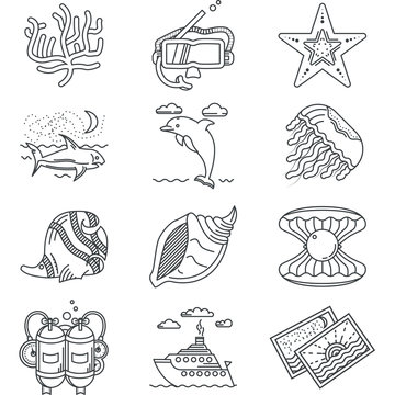 Black line vector icons for tropical rest
