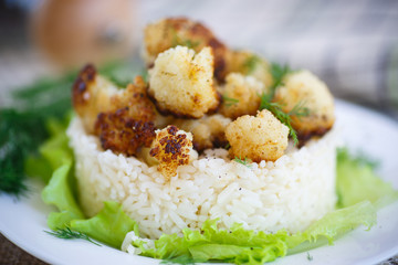 fried cauliflower with boiled rice