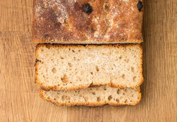 Sliced loaf of homemade unleavened wheat bread