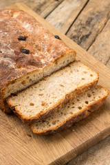 Sliced loaf of homemade unleavened wheat bread