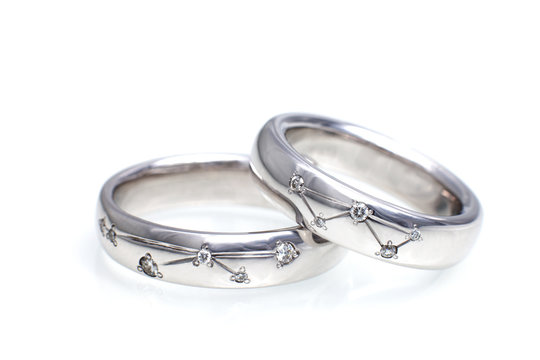 Wedding rings of white gold with diamonds