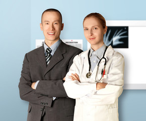 smiling business man and doctor