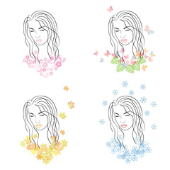 Four seasons - spring, summer, autumn, winter. Female head for d