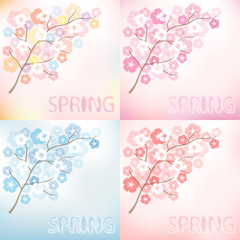 Set of 4 Colorful spring background with flowers.