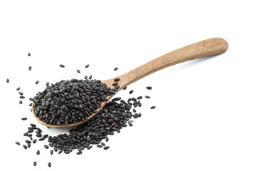 wood spoon with bean isolated