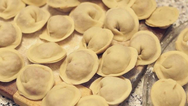 Siberian meat dumplings ready to be cooked