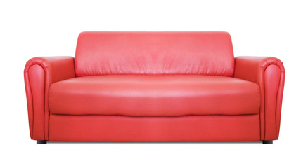 Red sofa on white background