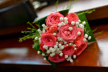Wedding bouquet with pink roses