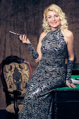 blonde Vintage fashion Senior woman in vintage dress