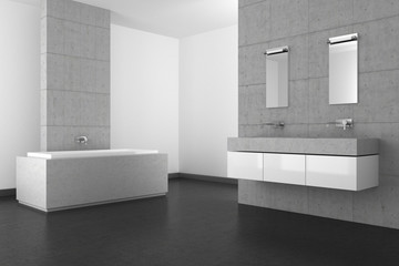 Fototapeta na wymiar modern bathroom with concrete wall and dark floor