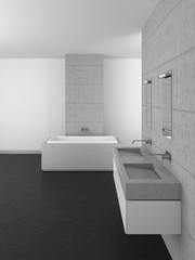 Obraz na płótnie Canvas modern bathroom with concrete wall and dark floor