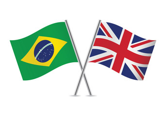 Brazilian and British flags. Vector illustration.