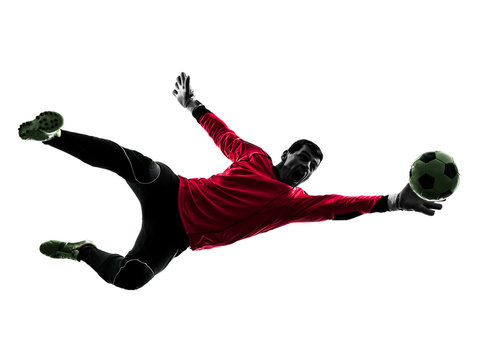 soccer player goalkeeper man catch ball silhouette