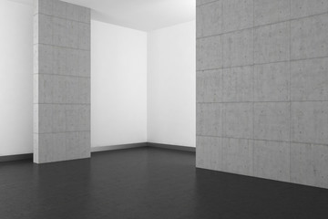 empty modern bathroom with concrete wall and dark floor