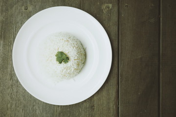 Thai food : white rice on the dish