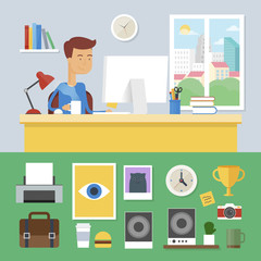 Office and home workplace flat style modern vector illustration