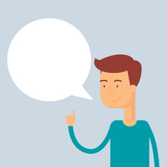 Man with speech bubble. Vector illustration, flat style